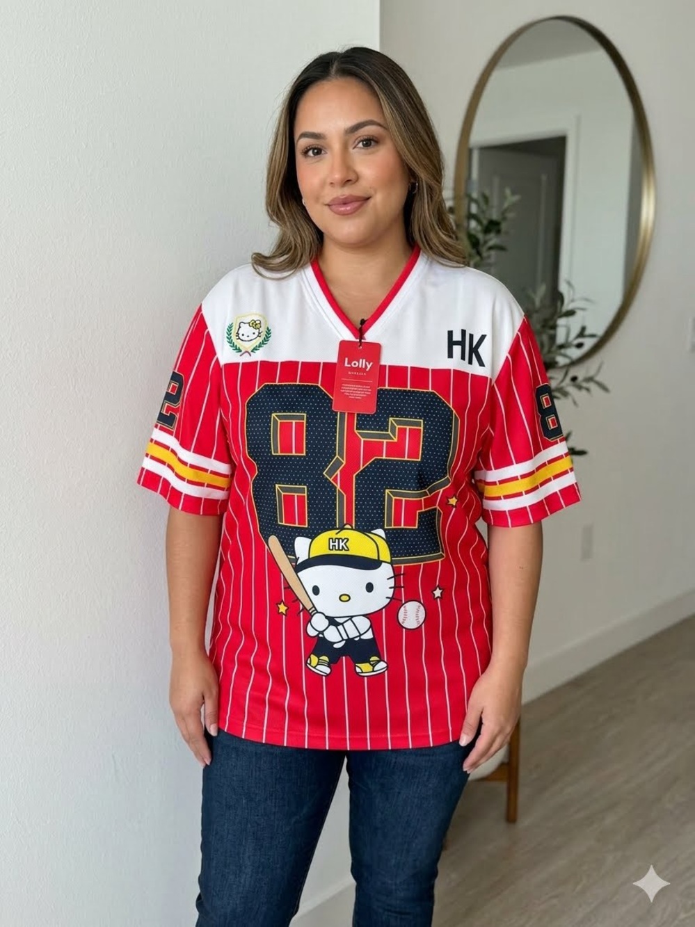 Hello Kitty Red and White Baseball Jersey Top